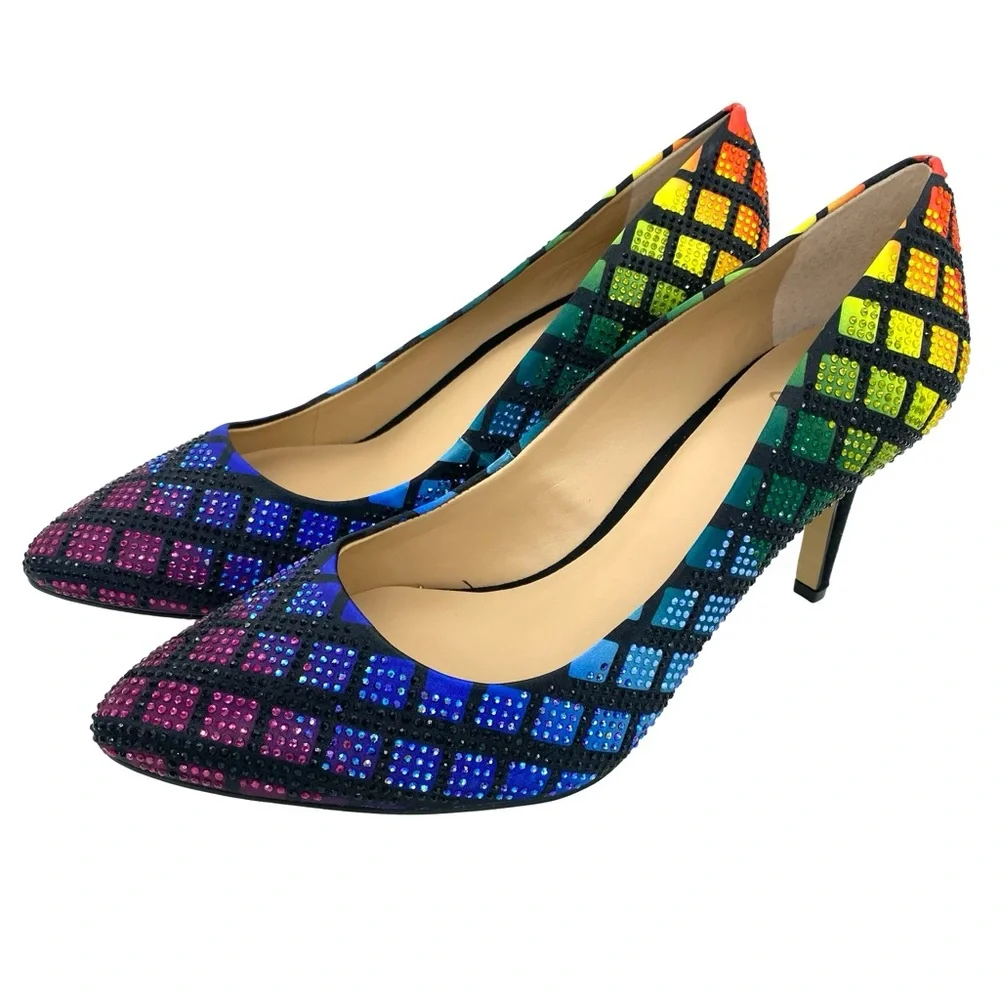 INC International Concepts Zitah Rainbow Rhinestone Heels New Size 9 Pumps